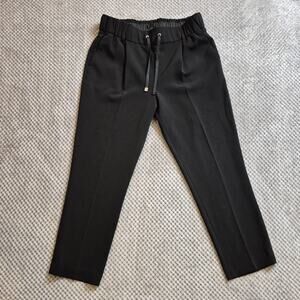 ATM Women Trouser Pants Elastic Waist Pleated Black Medium Pockets Ankle Luxe